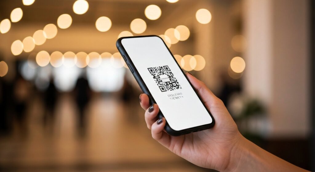 Digital event ticket on a smartphone at a venue entrance